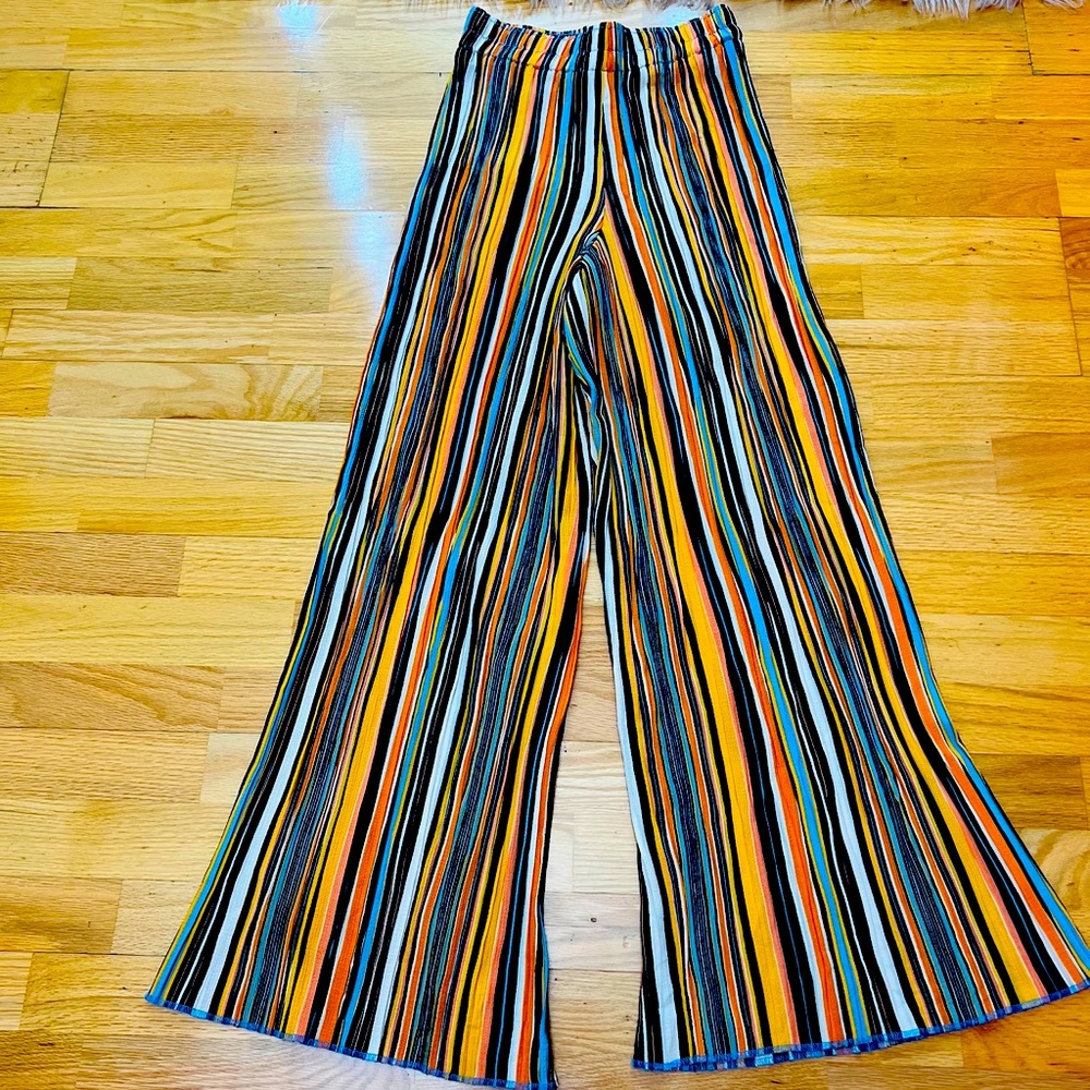 Multiple color striped wide leg pants.
